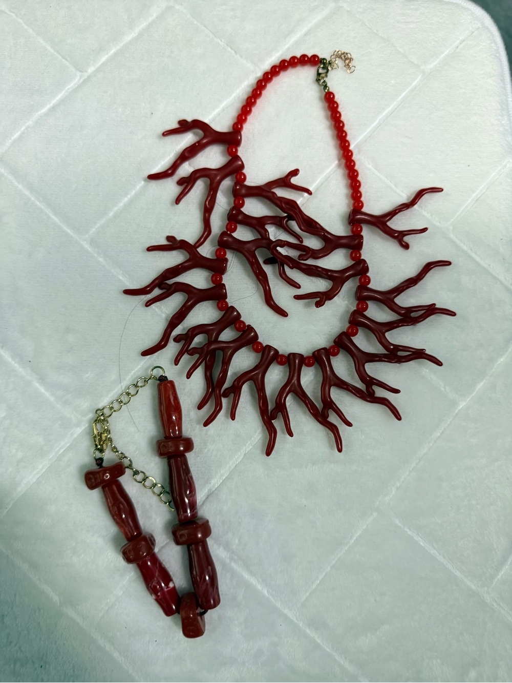 Red Coral-Inspired Statement Necklace and Bracelet Set